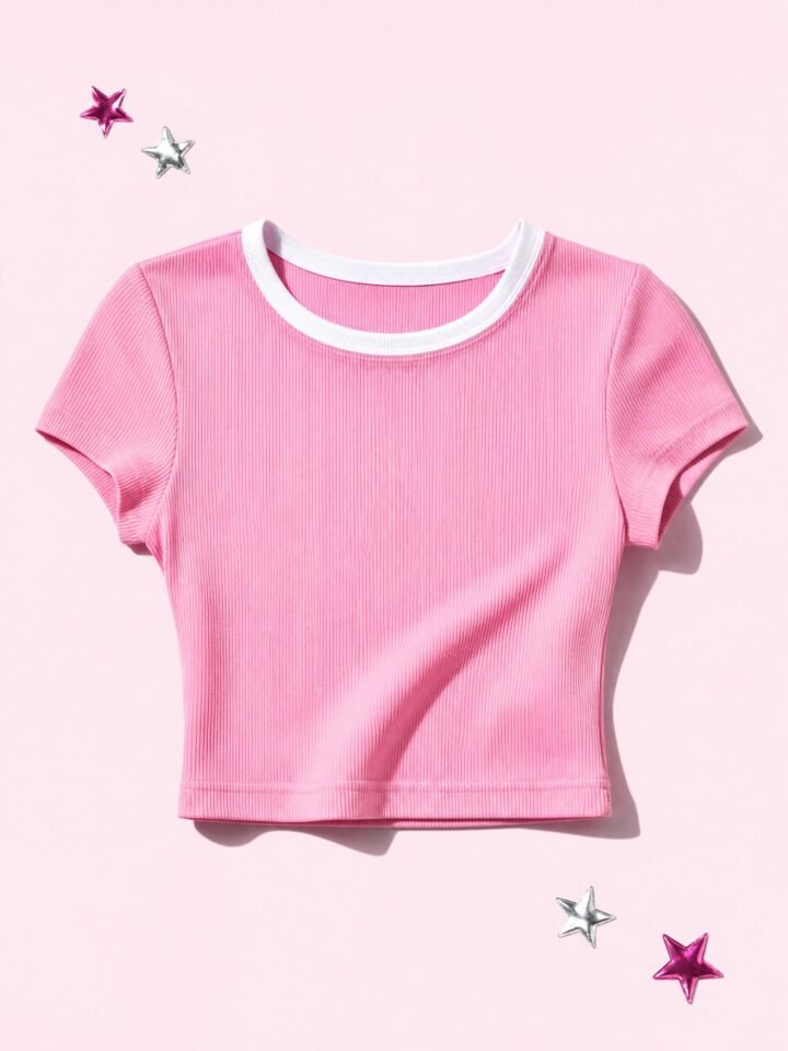 Pinky Rib Baby Tee in Bubblegum Pink