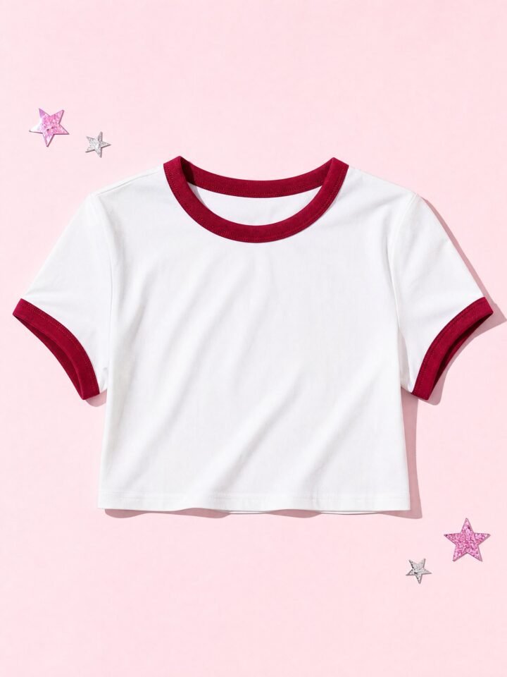 Ringer Crop Tee in White / Berry