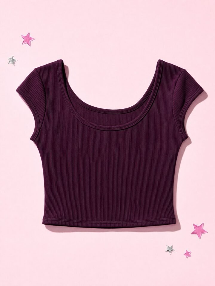 Cap Sleeve Rib Top in Ink Plum