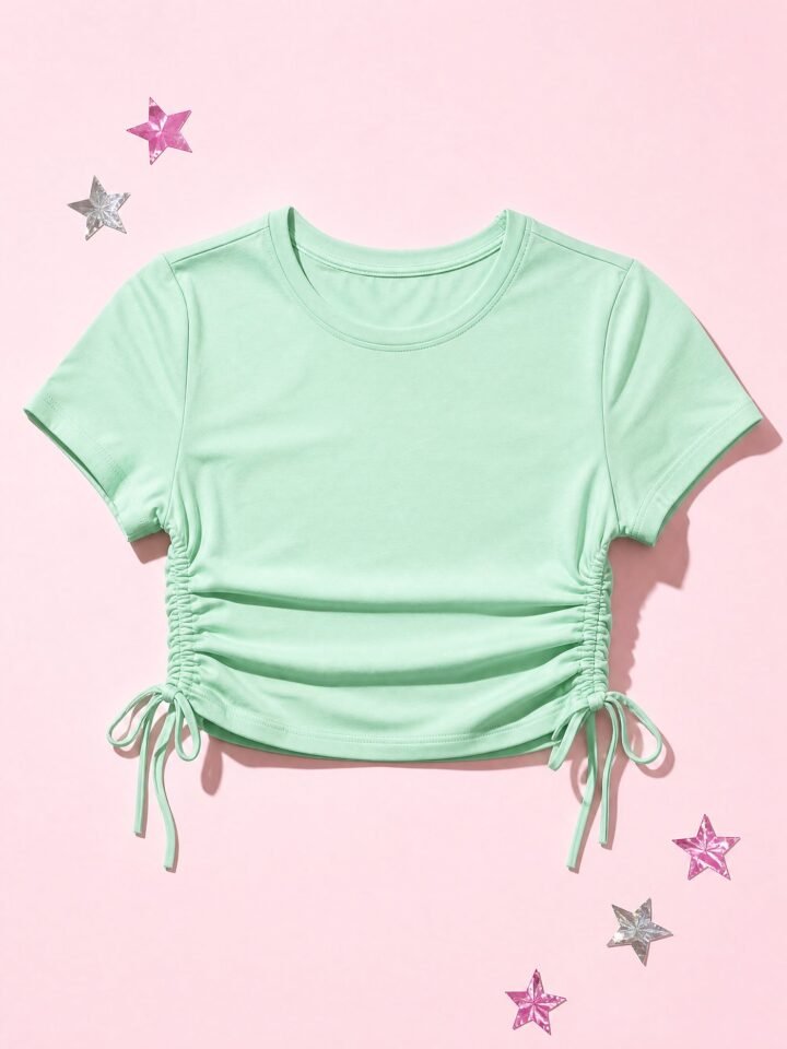 Mint Ruched Crop Tee in Mint
