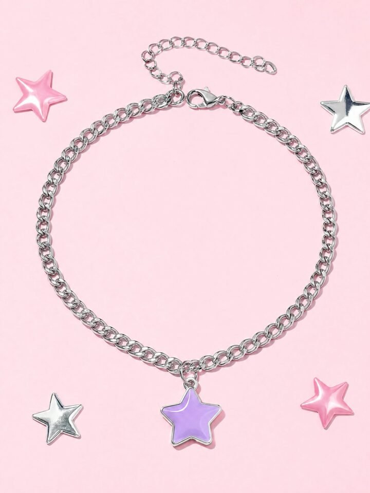 Star Charm Choker in Silver-tone / Lilac