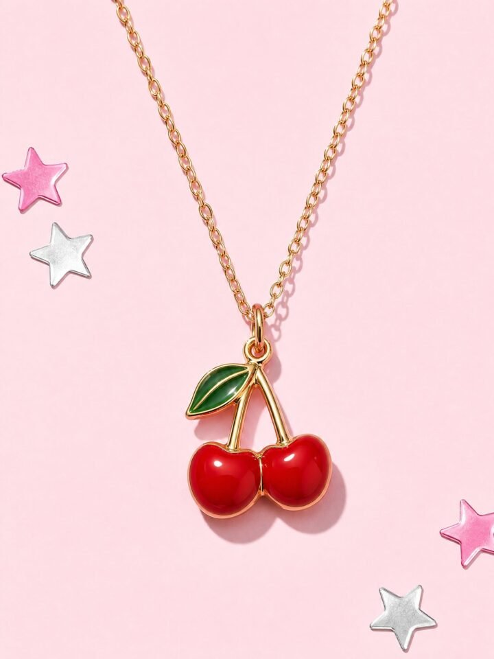 Cherry Charm Necklace in Gold-tone / Red