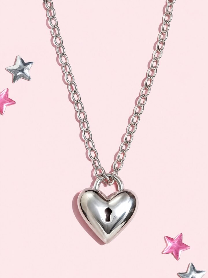 Heart Lock Pendant in Silver-tone