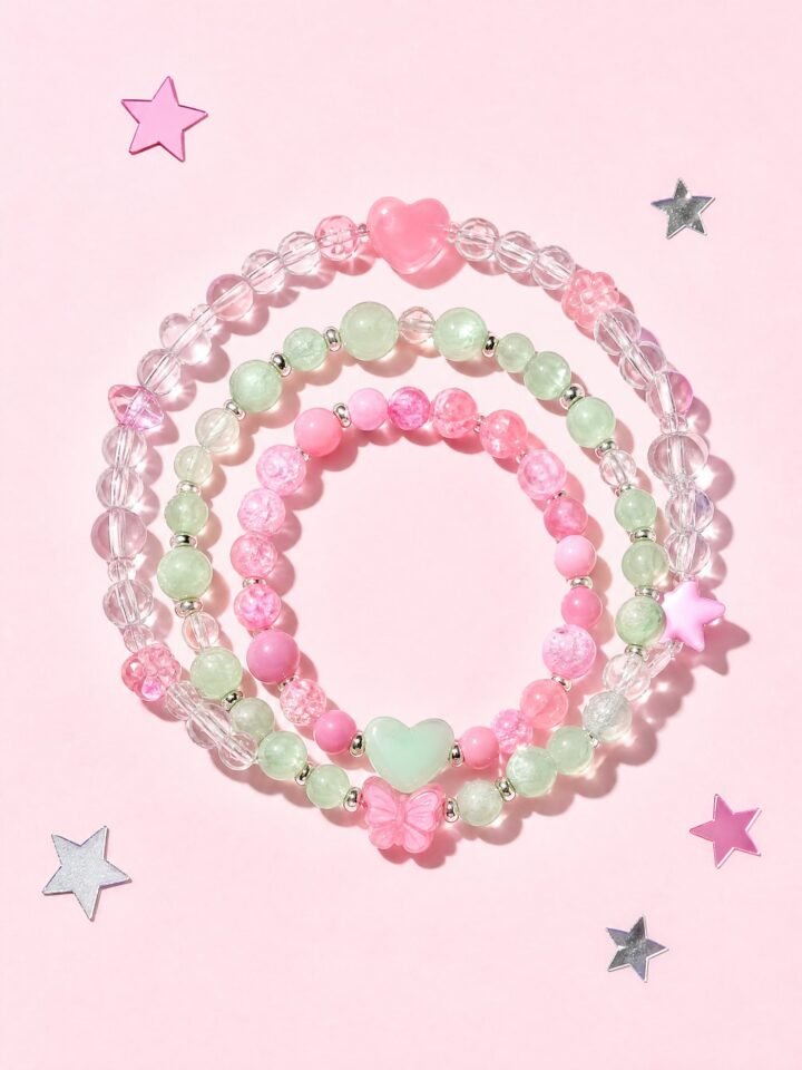 Stacking Bead Bracelet Set in Pink / Mint