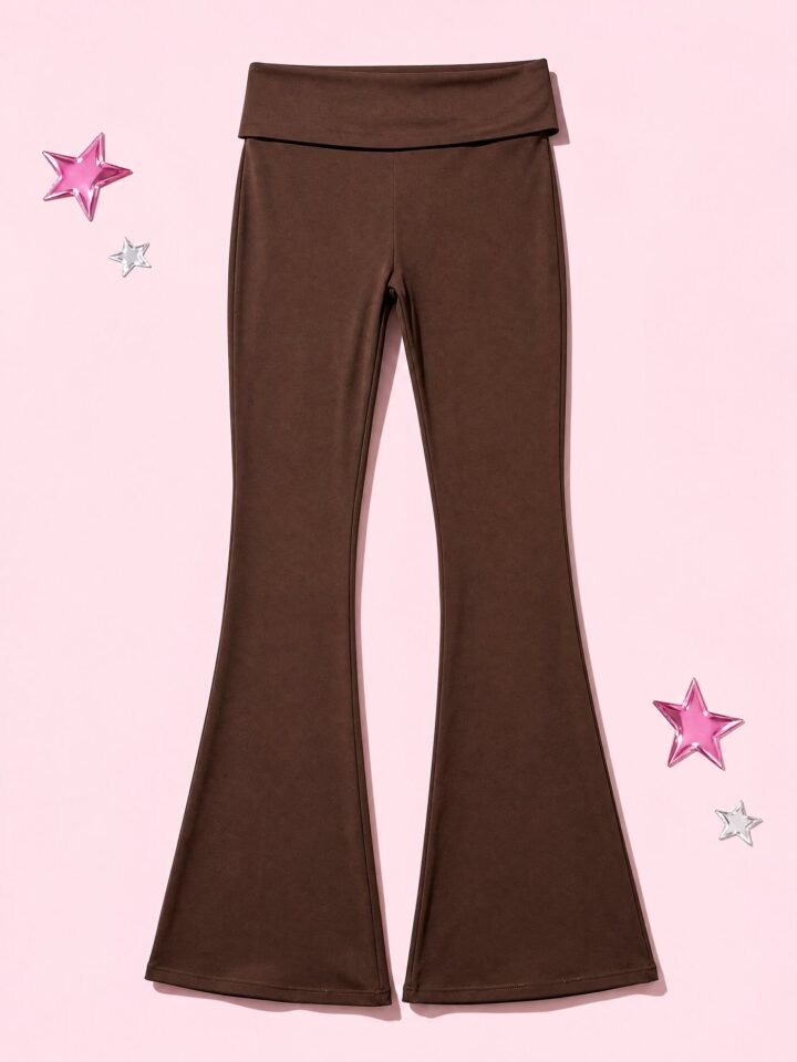 Fold Over Waist Flares in Chocolate