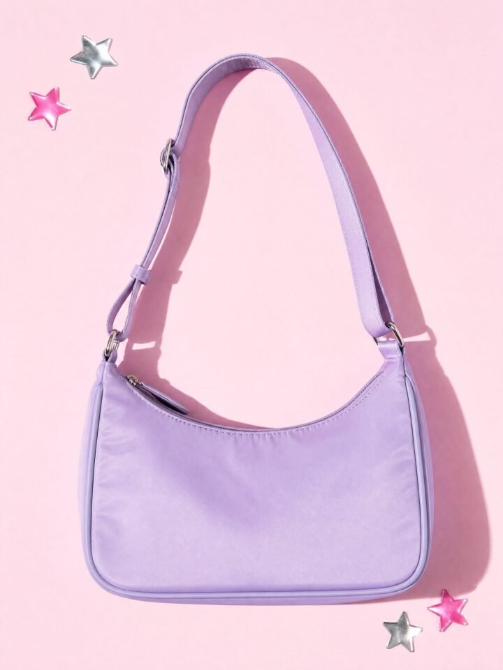 Nylon-Look Mini Shoulder Bag in Lilac