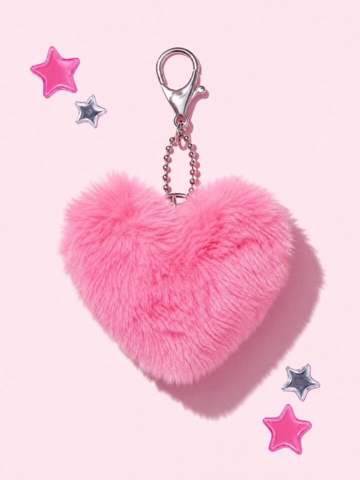 Fluffy Heart Bag Charm in Pink