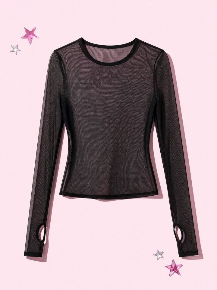 Sheer Mesh Long Sleeve in Black