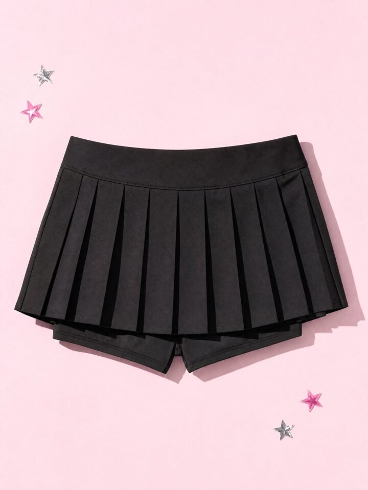 Black Pleated Micro Mini in Black